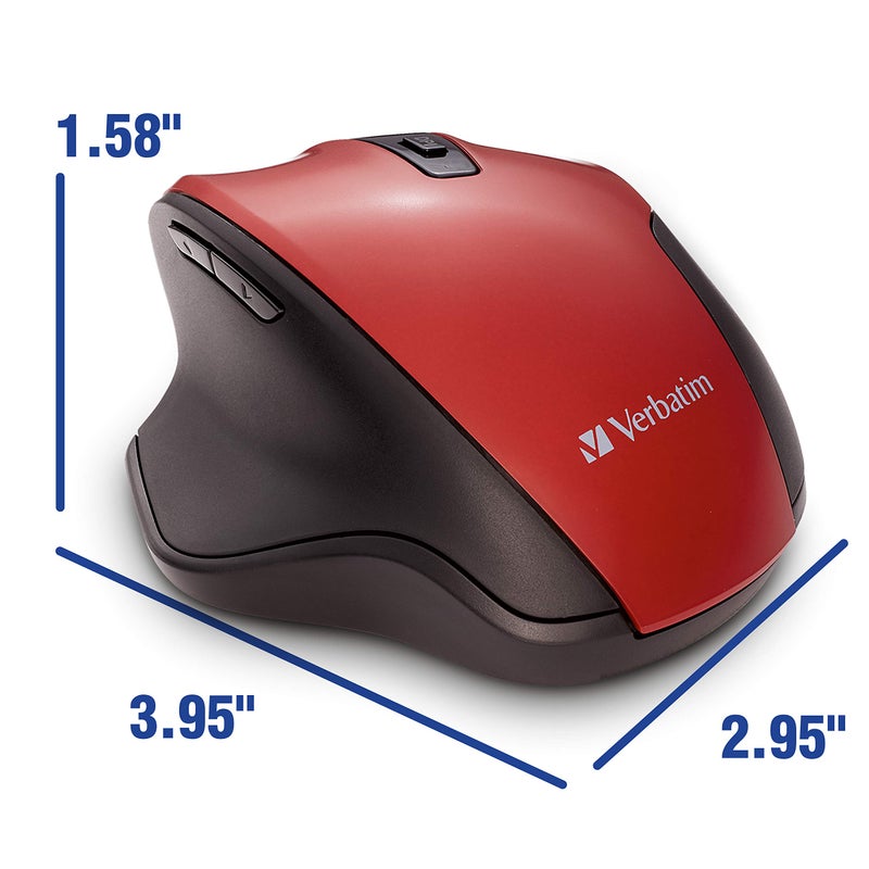 Verbatim 2.4G Wireless Ergonomic LED Silent Mouse - Noiseless and Silent Click Computer Mouse with Nano Receiver for Mac and PC - Red - Image 3